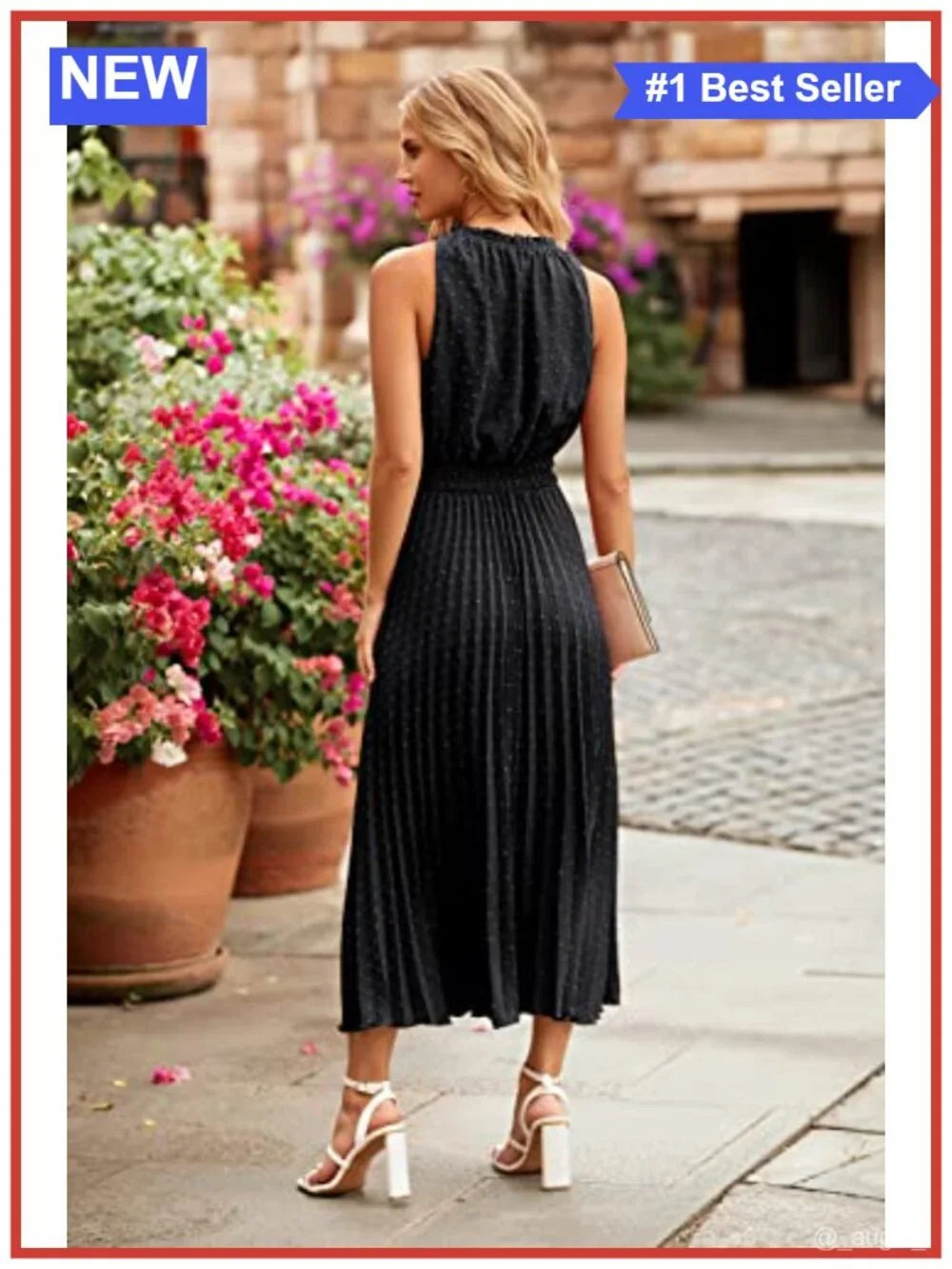 PRETTYGARDEN Sleeveless Swiss Dot Midi Dress V Neck Ruffled